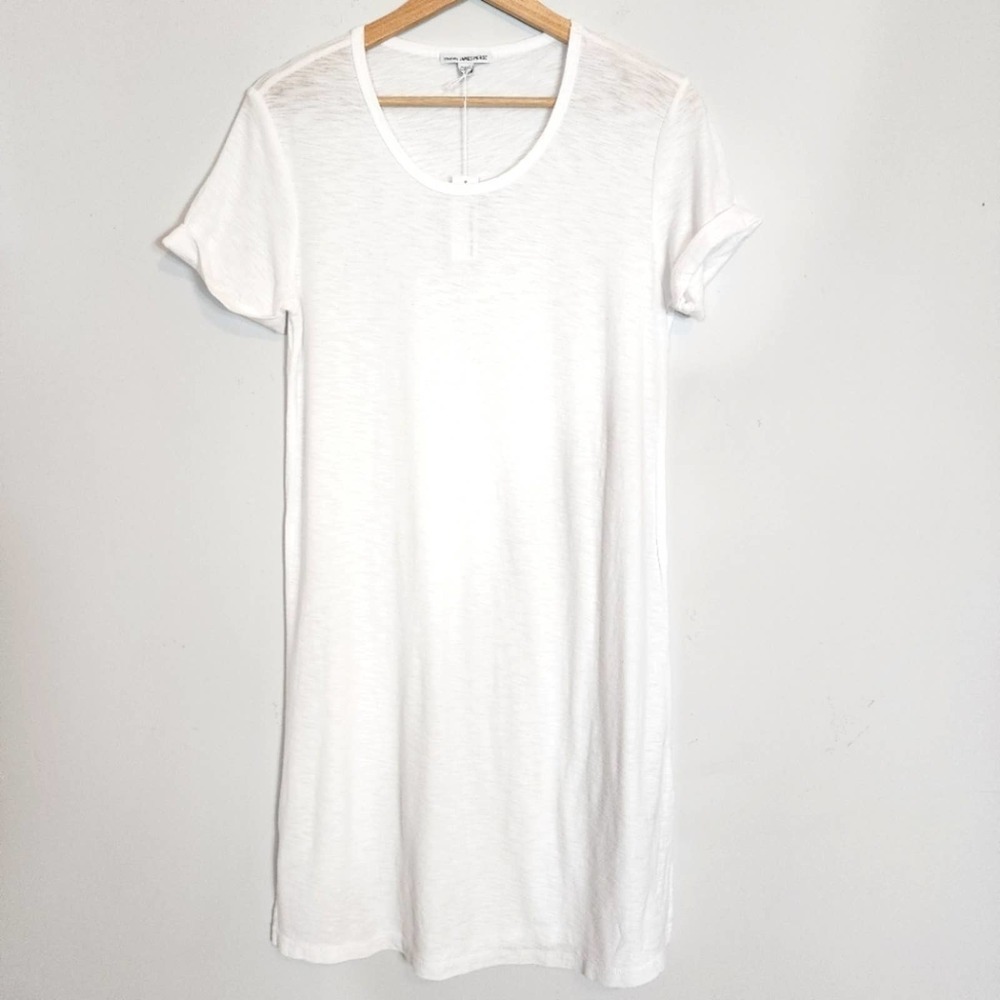 NWT James Perse White Rolled Sleeve Cotton Blend White T-Shirt Dress Size 1 or S - Picture 3 of 9